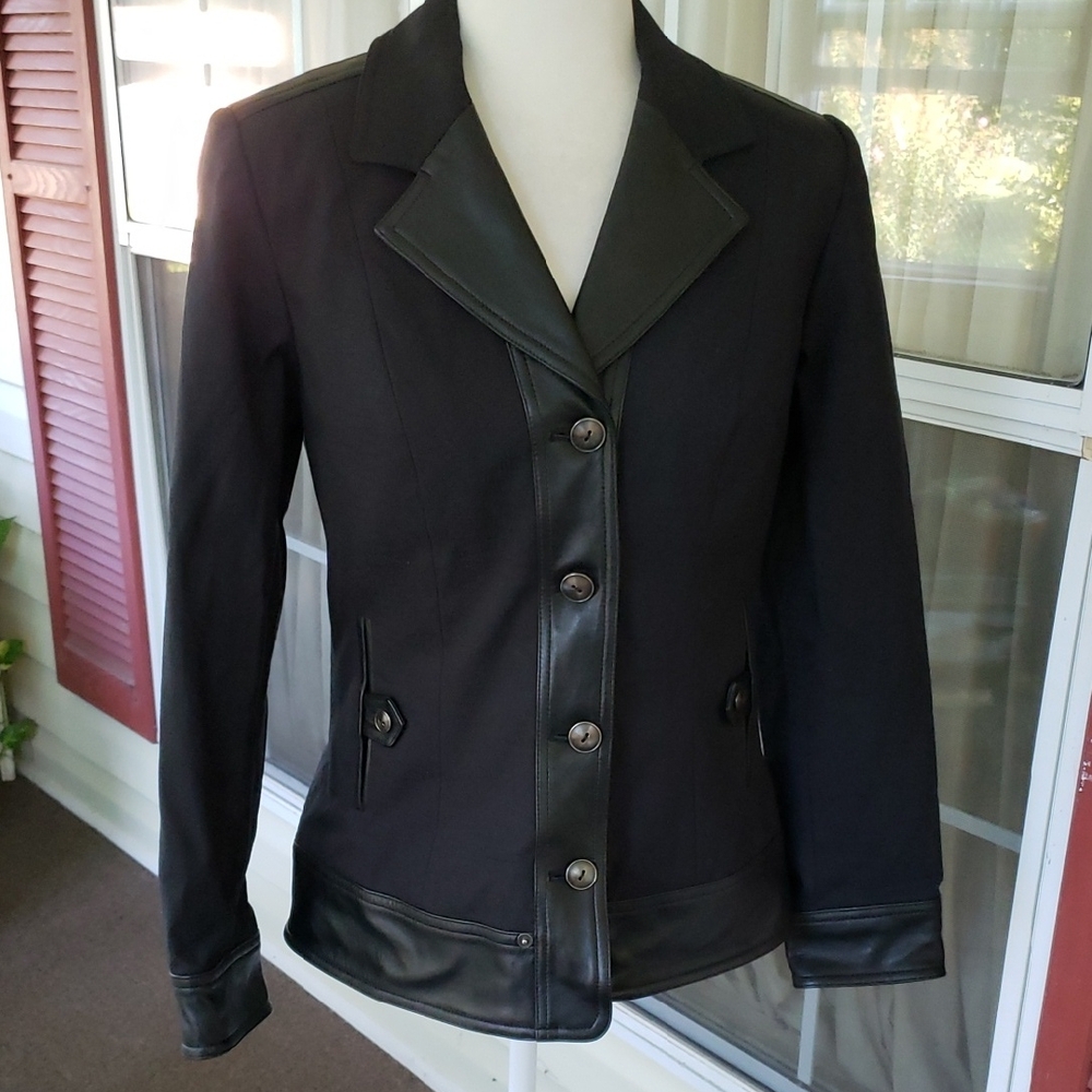 Etcetera Black Button-Up Blazer with Leather Trim